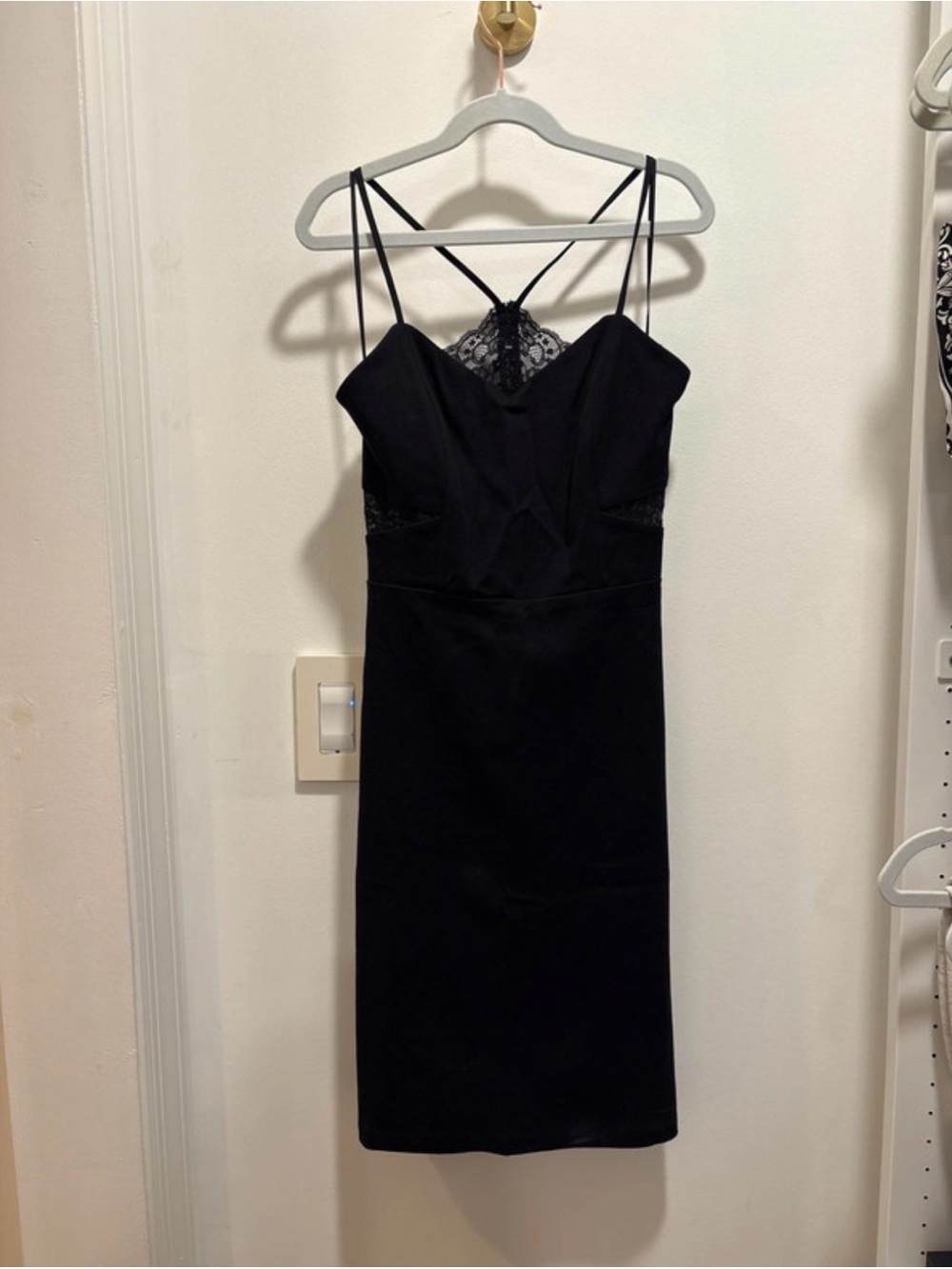 Express Black Lace-Back Spaghetti Strap Mini Dress